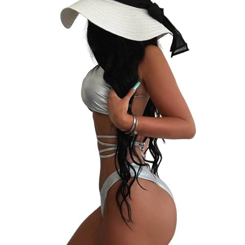 JUMISEE Women's Neon Hologram Strappy Bikini for Rave Party