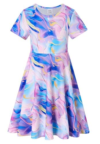 RAISEVERN Toddler Girls Short Sleeve Casual Midi Sundress 4-9T