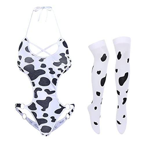 IMEKIS Women's Anime Cow Maid Lolita Cosplay Kawaii Costume Set