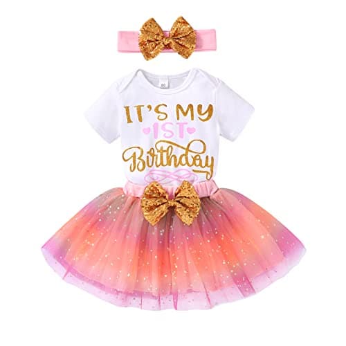 YOUNGER TREE Newborn Girls' 1st Birthday Shiny Sequin Tutu Dress
