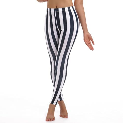 Women's Black and White Striped Leggings Halloween Costume