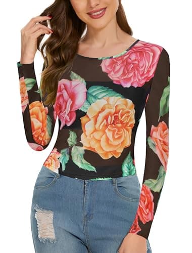 Women's Long Sleeve Bodycon Sheer Blouse See Through Mesh Top