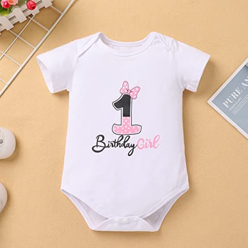 IMEKIS Baby Girl 1st Birthday Outfit & Romper with Sequin Shorts & Headband