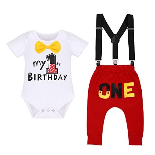 IDOPIP Baby Boys First Birthday Party Cake Smash Outfit with Mouse Ear Headband