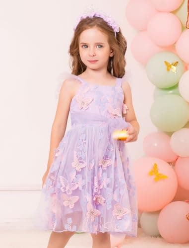 OBEEII Toddler Butterfly Embroidered Tulle Dress for Birthday Party