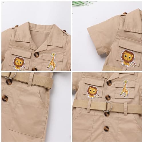IMEKIS Toddler Safari Outfit with Hat & Lion for Birthday Photoshoot