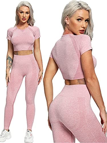 YOFIT Women's Seamless High-Waist Yoga Leggings & Long Sleeve Crop Top Set