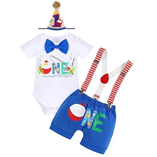 Birthday Outfit Set for Baby Boys: Romper, Shorts, Suspenders, Hat