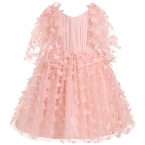 IDOPIP Kids' Flower Girl Butterfly Tutu Dress for Birthday Party Communion