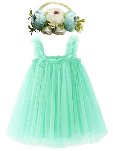 BGFKS Toddler Girl Rainbow Tulle Tutu Dress & Flower Headband Set