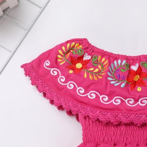 IMEKIS Toddler Girls Mexican Floral Embroidered Dress Birthday & Halloween Costume