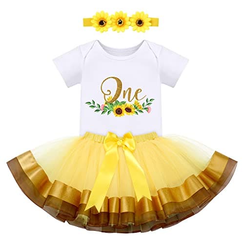 IBTOM CASTLE Baby Girl 1st Birthday Floral Lace Romper & Tutu Set+Crown Photo Clothes