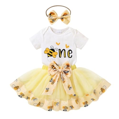 HAPPYMA Bee Sunflower Romper Tulle Tutu 1st Birthday Outfit