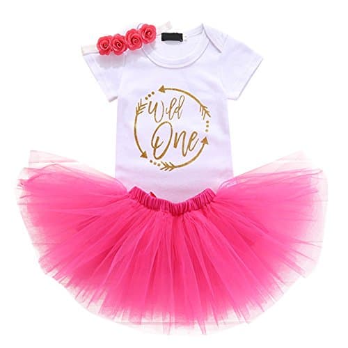OwlFay Baby Girl 1st Birthday Crown Romper & Skirt + Bow Headband Party Dress Set