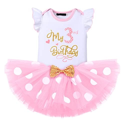 Baby Girl Birthday Outfit Set: Romper Top, Polka Dots Tutu Skirt, Headband