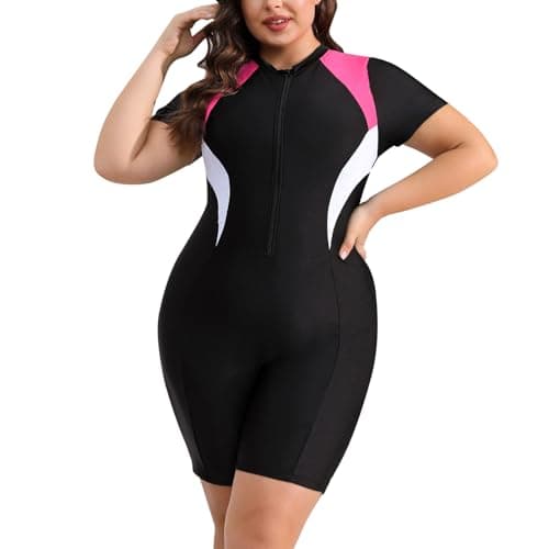 IMEKIS Plus Size Women's UPF 50+ One Piece Rash Guard Swimsuit