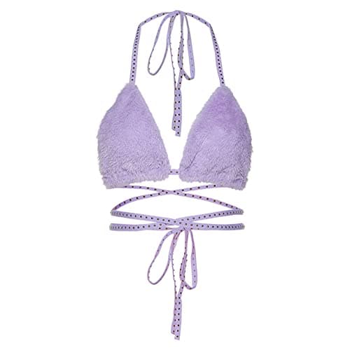 Fluffy Fur Triangle Bikini Crop Top - Women Rave Bra