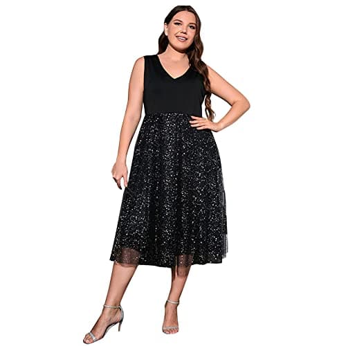 Women's Plus Size Sequin Mesh Cocktail Party Dress
