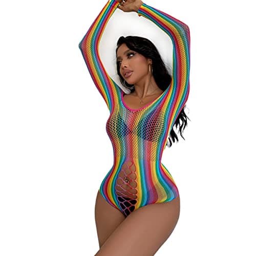 Rainbow Rave Outfit Fishnet Dress - Women's Music Festival Costume