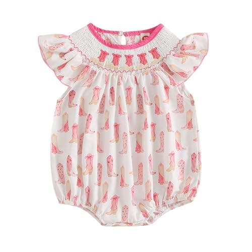 Amiblvowa Baby Girl 1st Birthday Sleeveless Embroidery Smocked Romper