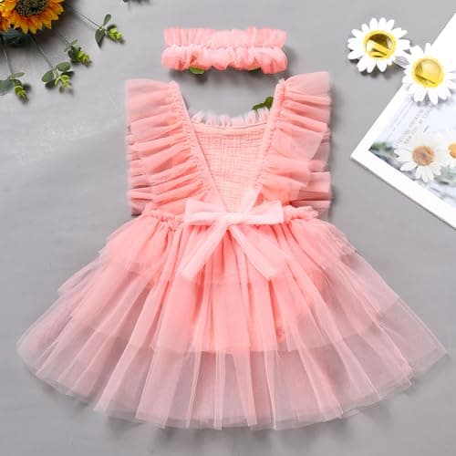 IMEKIS Baby Girls 1st Birthday Bee Floral Strawberry Dress Romper with Headband