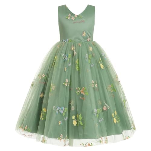 IWEMEK Girls Flower Embroidered Tulle Mesh Dress for Weddings & Birthdays