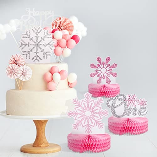 Onederland Lincia 12 Pcs Pink Snowflake Winter Birthday Decorations