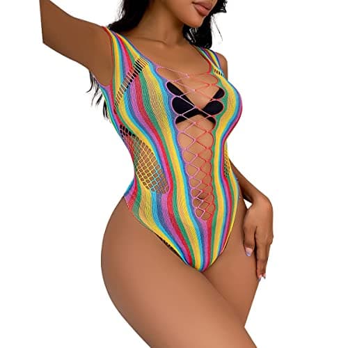 Rainbow Rave Outfit Fishnet Dress - Women's Music Festival Costume