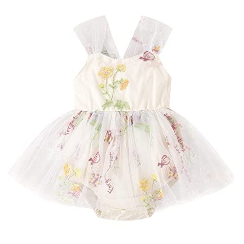 Newborn Baby Girl 1st Birthday Floral Lace Romper Dress for Cake Smash Photo Shoot