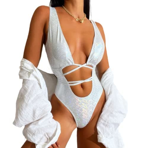 JUMISEE Women's Holographic Snakeskin Wrap Swim Suit