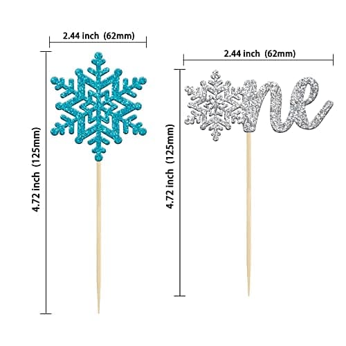 Gyufise 24 Pack Blue Silver Glitter Snowflake Cupcake Toppers for Winter Birthday