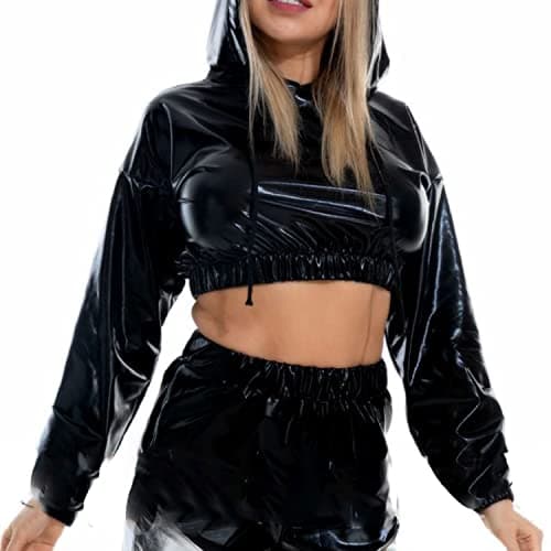 Bornpom Metallic Cropped Hoodie Sweatshirt for Women