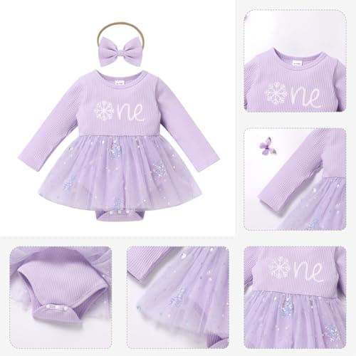 IMEKIS Baby Girl 1st Birthday Outfit: Pumpkin & Snowflake Romper with Headband for Cake Smash Photos