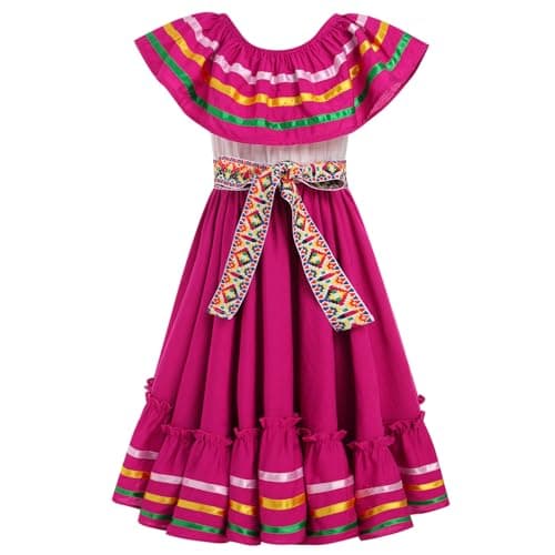 Traditional Mexican Embroidered Floral Dress for Toddler Girls Fiesta Birthday Outfit 4-10T