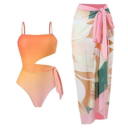 IMEKIS Women’s Floral Print Bikini Set with Wrap Skirt