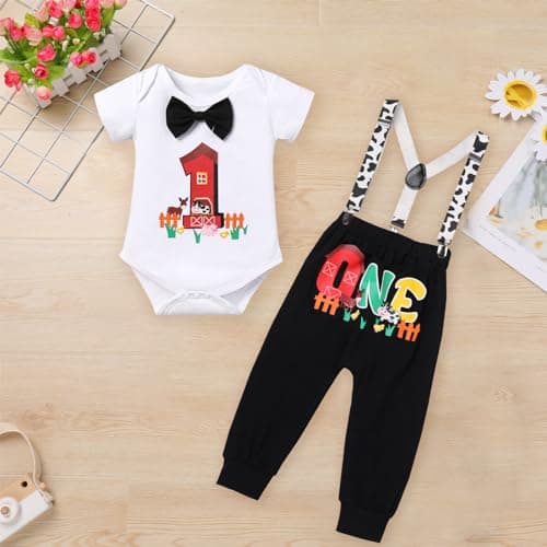 Baby Boys Circus Space 1st Birthday Outfit Cake Smash Romper + Pants + Suspenders