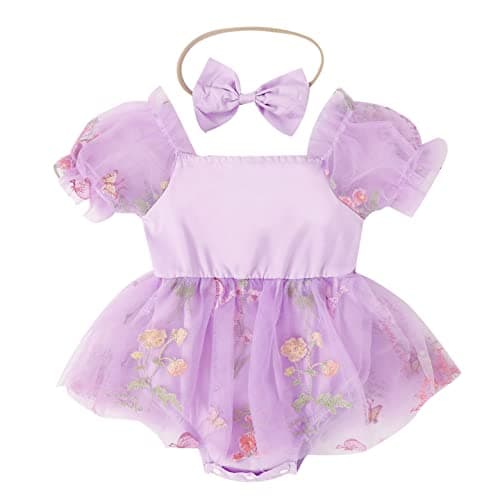 Baby Girl 1st Birthday Butterfly Romper Dress with Headband