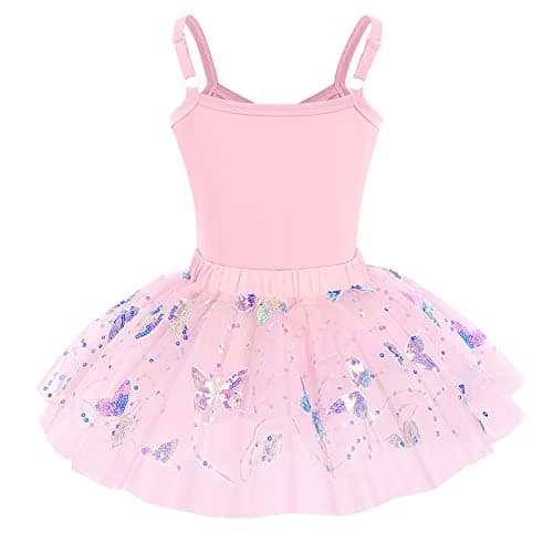 IMEKIS Shiny Butterfly Ballet Leotard with Tutu for Toddler Girls 3-10T