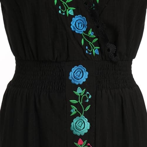 Women Mexican Fiesta Dress Floral Embroidered Maxi Gown