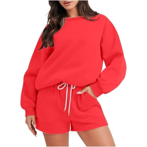 MXTPOV Women's 2024 Fall Two-Piece Outfit Long Sleeve Pullover Shorts Tracksuit