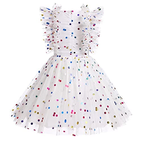 Princess Birthday Dress for Girls Ages 3-10: Confetti Ruffle Sleeve Outfit