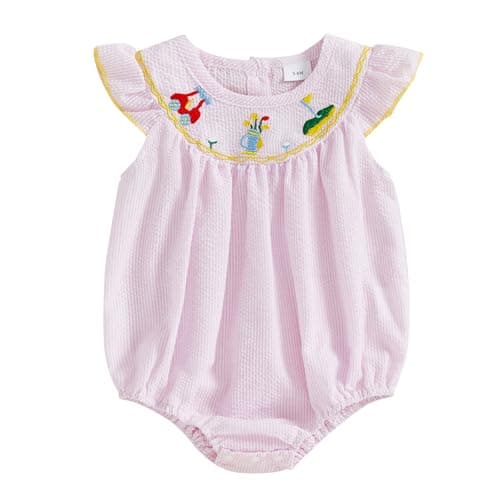 Amiblvowa Baby Girl 1st Birthday Sleeveless Embroidery Smocked Romper