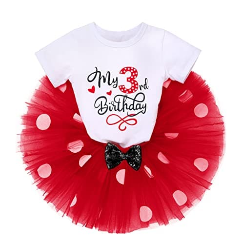 Kids Girls 3rd Birthday Cake Smash Outfit with Polka Dots Tutu Skirt
