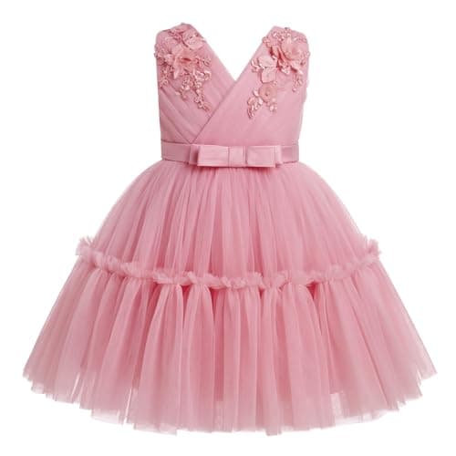 ODASDO V-Neck Sleeveless Tulle Tutu Dress for Flower Girls and Kids
