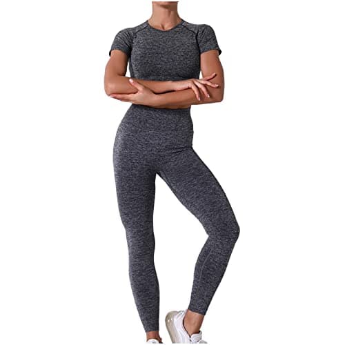 Fartey High-Waist Seamless Leggings Matching Backless Strappy Sports Bras Yoga Running Set