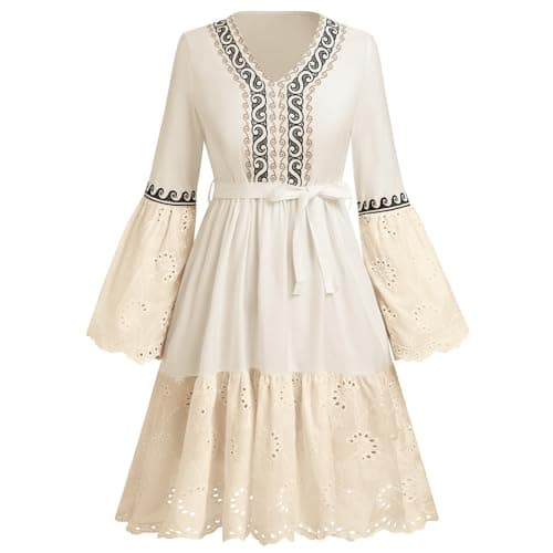 Bohemian Floral Print Peasant Dress for Women