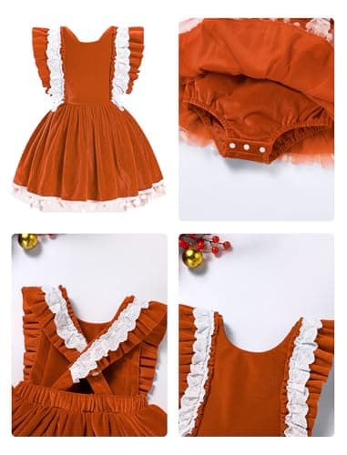 IMEKIS Newborn Baby Girl Velvet Christmas Romper Tulle Dress