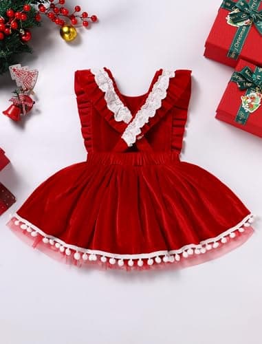 Newborn Baby Girl Velvet Christmas Outfit: Ruffle Sleeve Romper and Tulle Dress for Fall Weddings and Birthday Parties