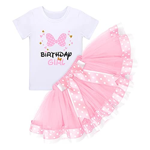 Baby Girls Birthday Outfit with Polka Dots Tops and Tutu Skirt