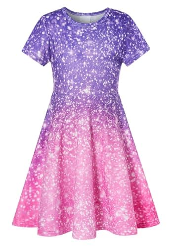 RAISEVERN Toddler Girls Short Sleeve Casual Midi Sundress 4-9T